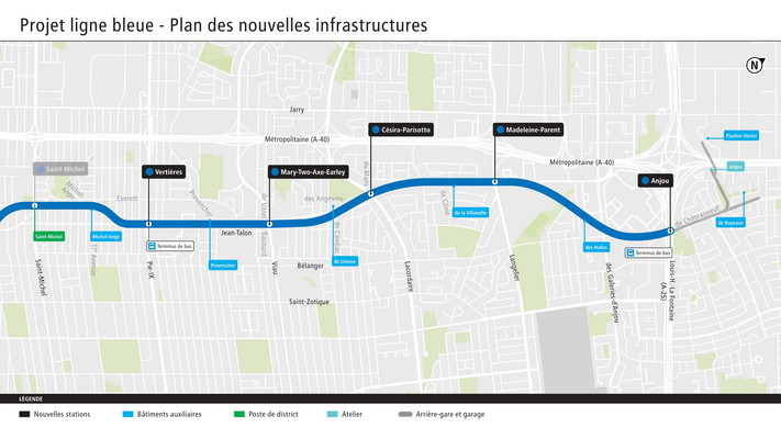 Carte du prolongement de la ligne bleue